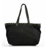 FENDI; a black cloth tote bag, trimmed with black leather and gold tone studs, 33 x 25cm.