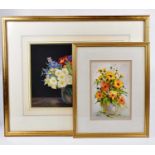 EVA SAVORY; watercolour, still life of a vase of flowers, signed, 28cm x 40cm, framed and glazed,