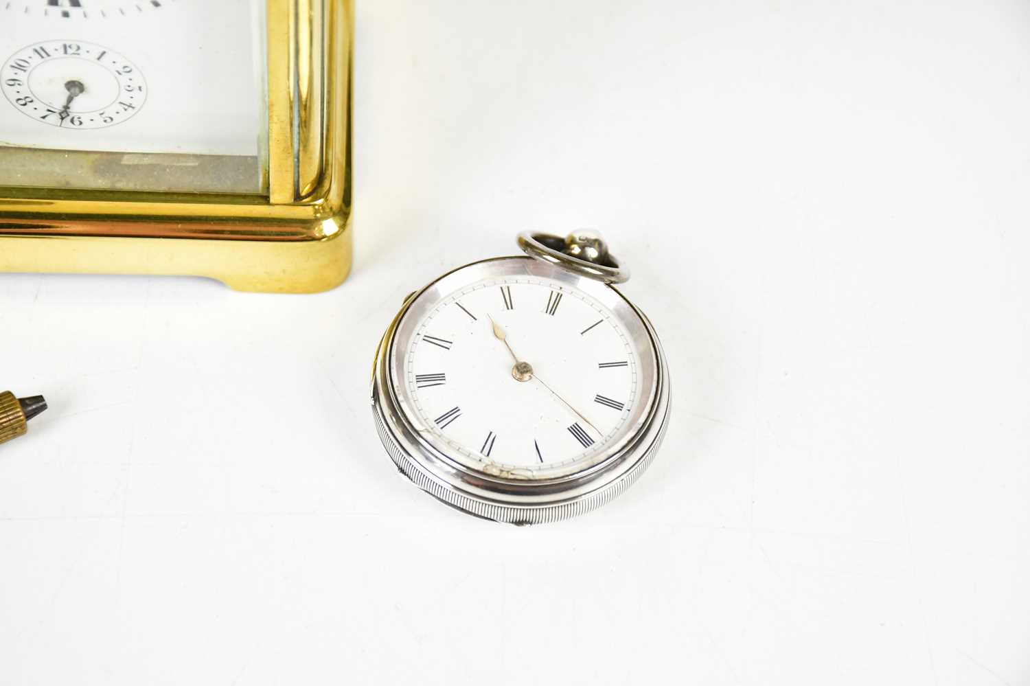 A hallmarked silver cased open face pocket watch, the white enamel dial set with Roman numerals - Image 3 of 6