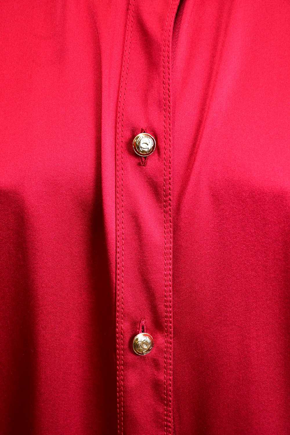 CHANEL; a 100% red silk vest top, measures 38" bust, and matching red jacket with gold tone - Image 2 of 6