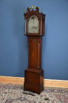 WILLIAM CROSS, CORK; a 19th century eight day longcase clock, the silvered arched dial inscribed '