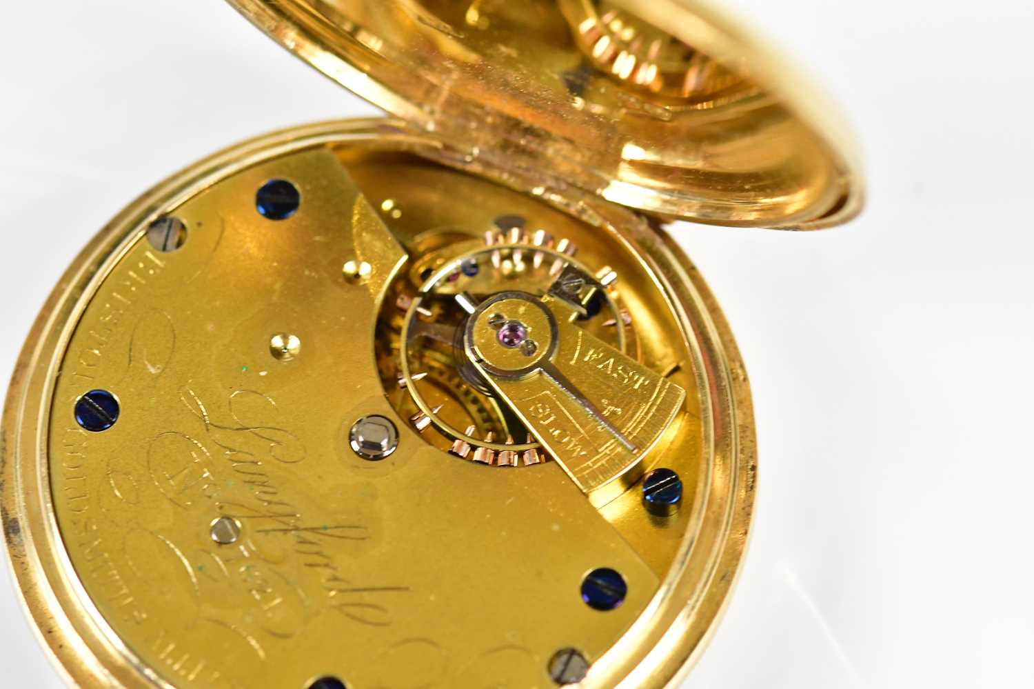 An 18ct yellow gold open face pocket watch, the white enamel dial set with Roman numerals and - Image 5 of 6