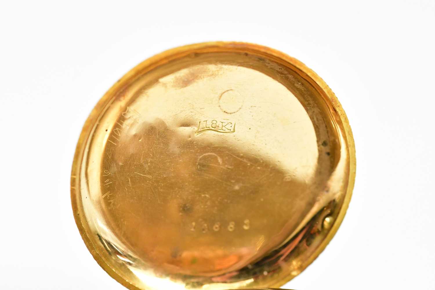 A yellow metal lady's open face fob watch, the gilt dial set with Roman numerals, stamped '18k', - Image 5 of 7
