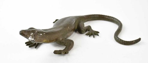 A late 19th/early 20th century cast bronze model of a lizard, length 25cm.