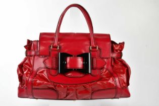 GUCCI; a bright red coated canvas and leather Dialux Queen handbag, made from dialux acetate