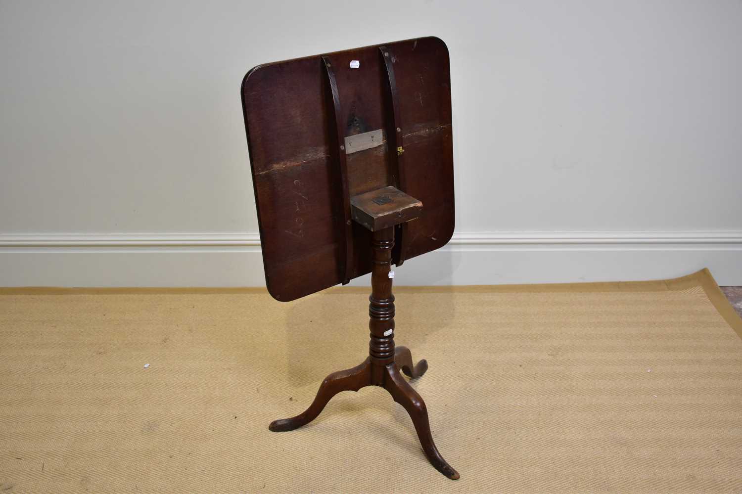 An early 19th century oak tilt-top occasional table, with rectangular top, on turned column and - Image 4 of 4