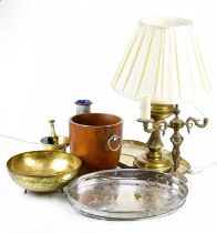 A collection of metalware, to include an Indian oval tray, length 46cm, a pestle and mortar, an