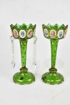 A pair of 19th century Bohemian glass table lustres, each decorated with painted panels of portraits