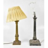 GOLDSMITHS COMPANY; a Victorian silver plated Corinthian column table lamp, on stepped base,