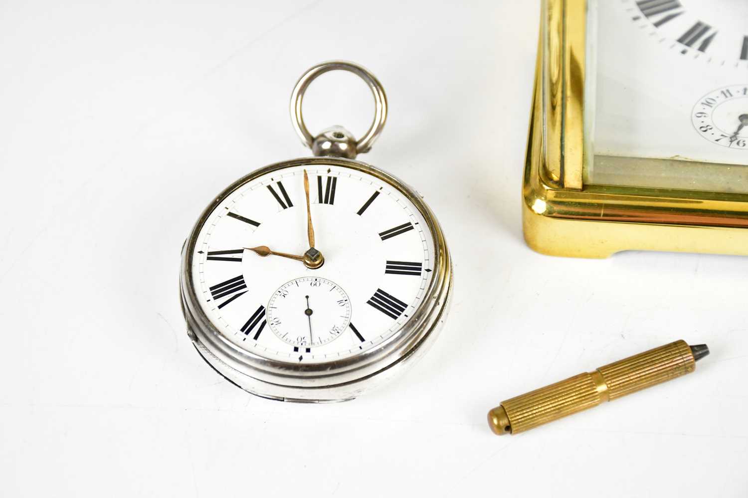 A hallmarked silver cased open face pocket watch, the white enamel dial set with Roman numerals - Image 2 of 6