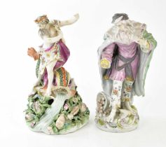 DERBY; an 18th century porcelain figure of Neptune, height 26cm, and a further Derby figure of St