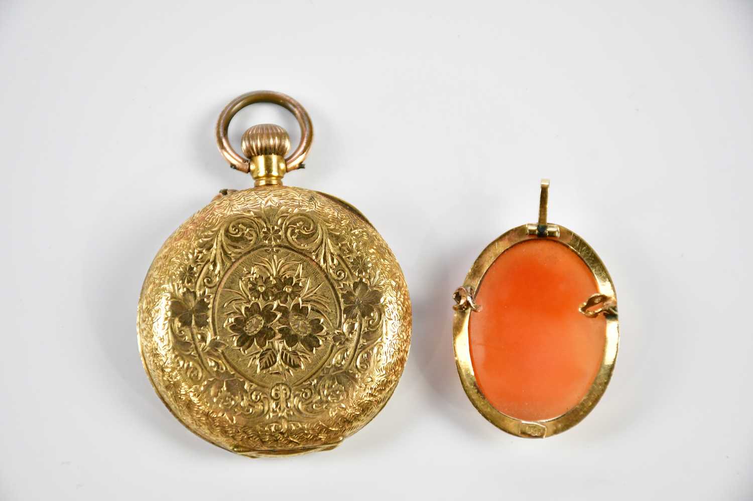 An 18ct yellow gold crown wind open face pocket watch with base metal cuvette (af), approx. 32.4g, - Image 2 of 3