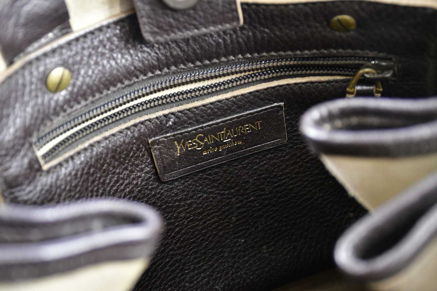 YVES SAINT LAURENT; a brown leather 'Y' bag with gold tone hardware buckles and maker's logo to - Image 3 of 3