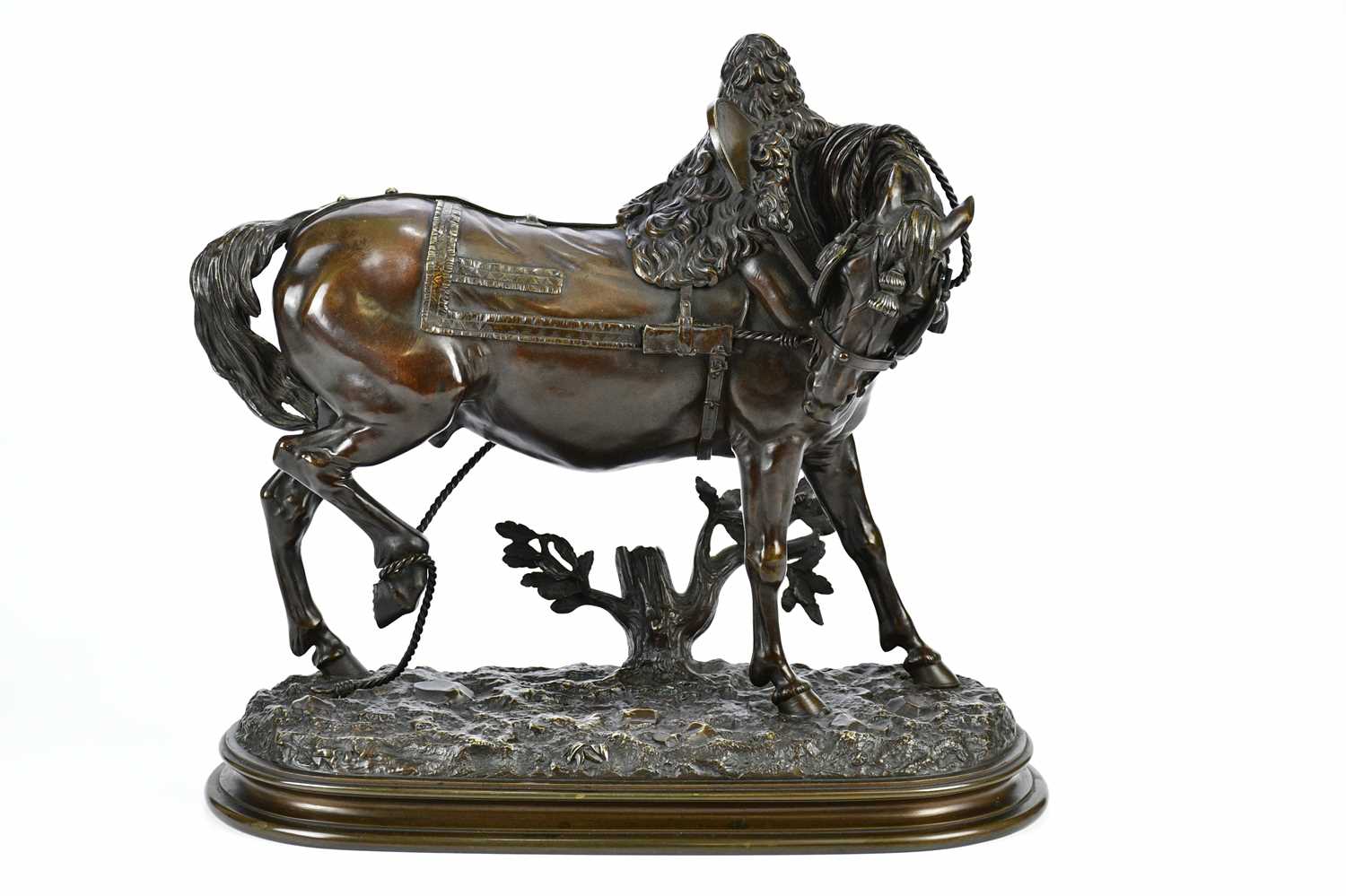 T H GECHTER; a bronze figure of a horse, on plinth base, height 40cm.