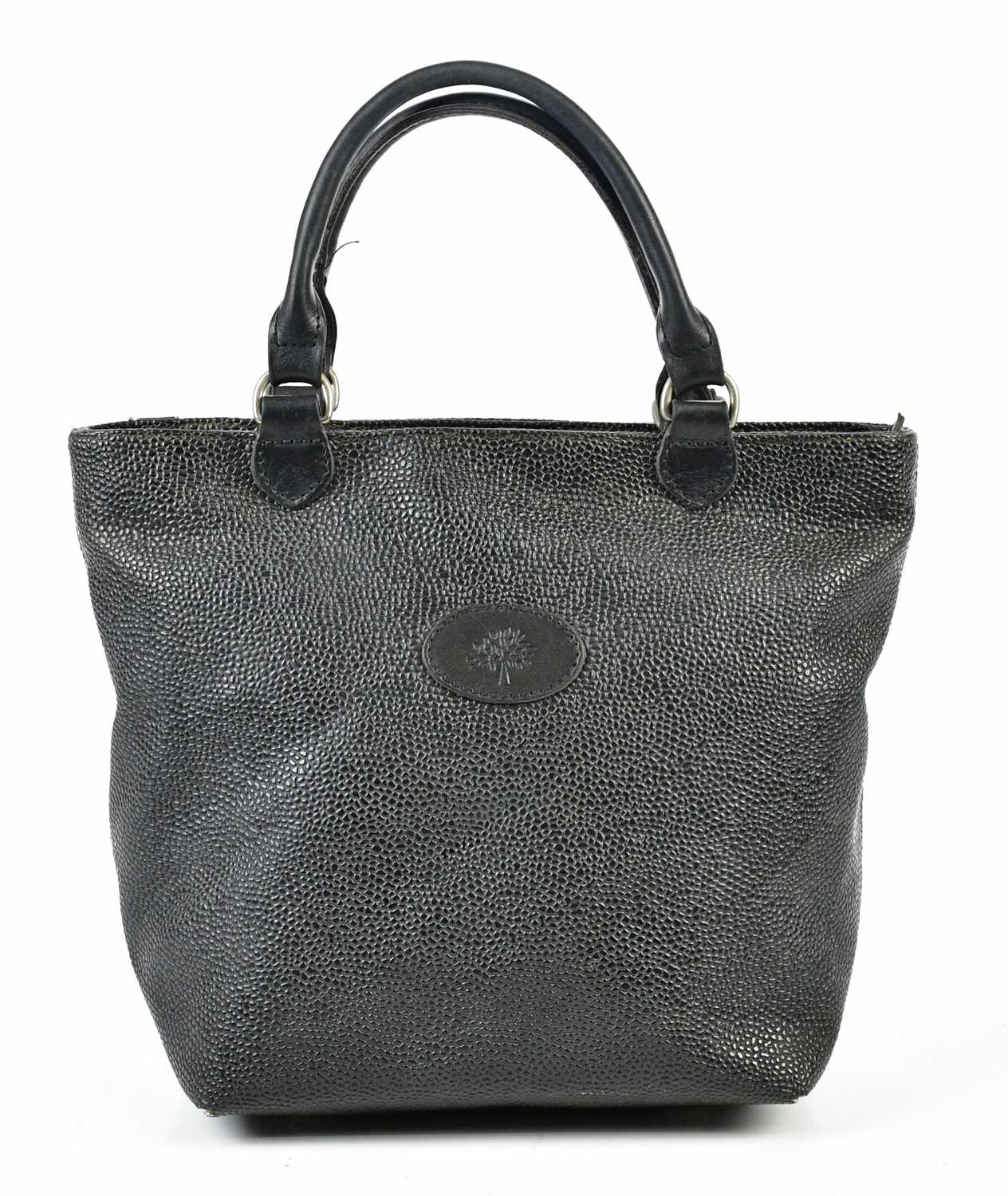 MULBERRY; a black Scotchgrain coated canvas vintage handbag with black leather maker's logo to front