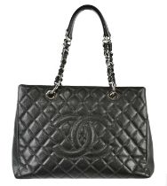 CHANEL; a 2013/14 grey caviar leather quilted GST grand shopping tote bag with signature