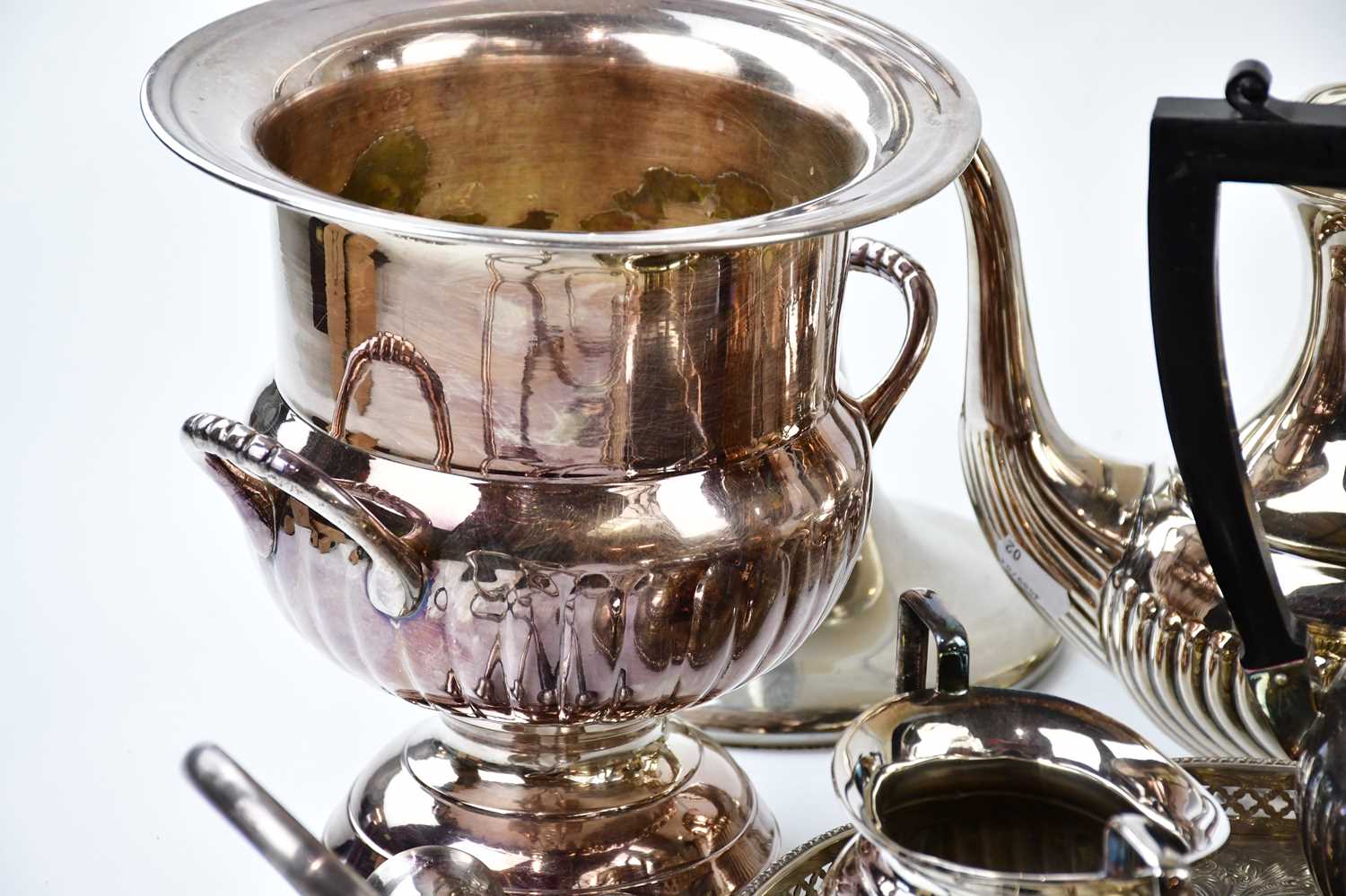A collection of silver plated items to include trays, four piece tea set, coffee pot, - Image 3 of 3