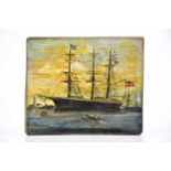 AFTER BAZIJ IVANKOVIC; small oil on wooden panel, 'The Sailing Ship Danica', indistinctly signed