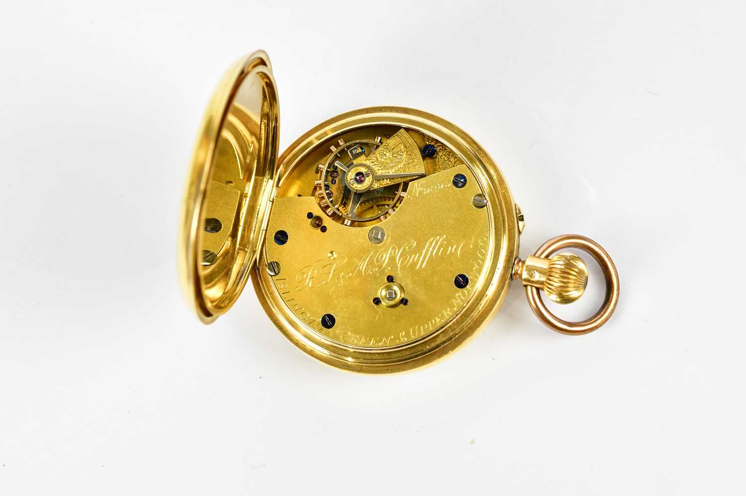 An 18ct yellow gold crown wind open face pocket watch with Roman numerals to the white enamel - Image 2 of 3