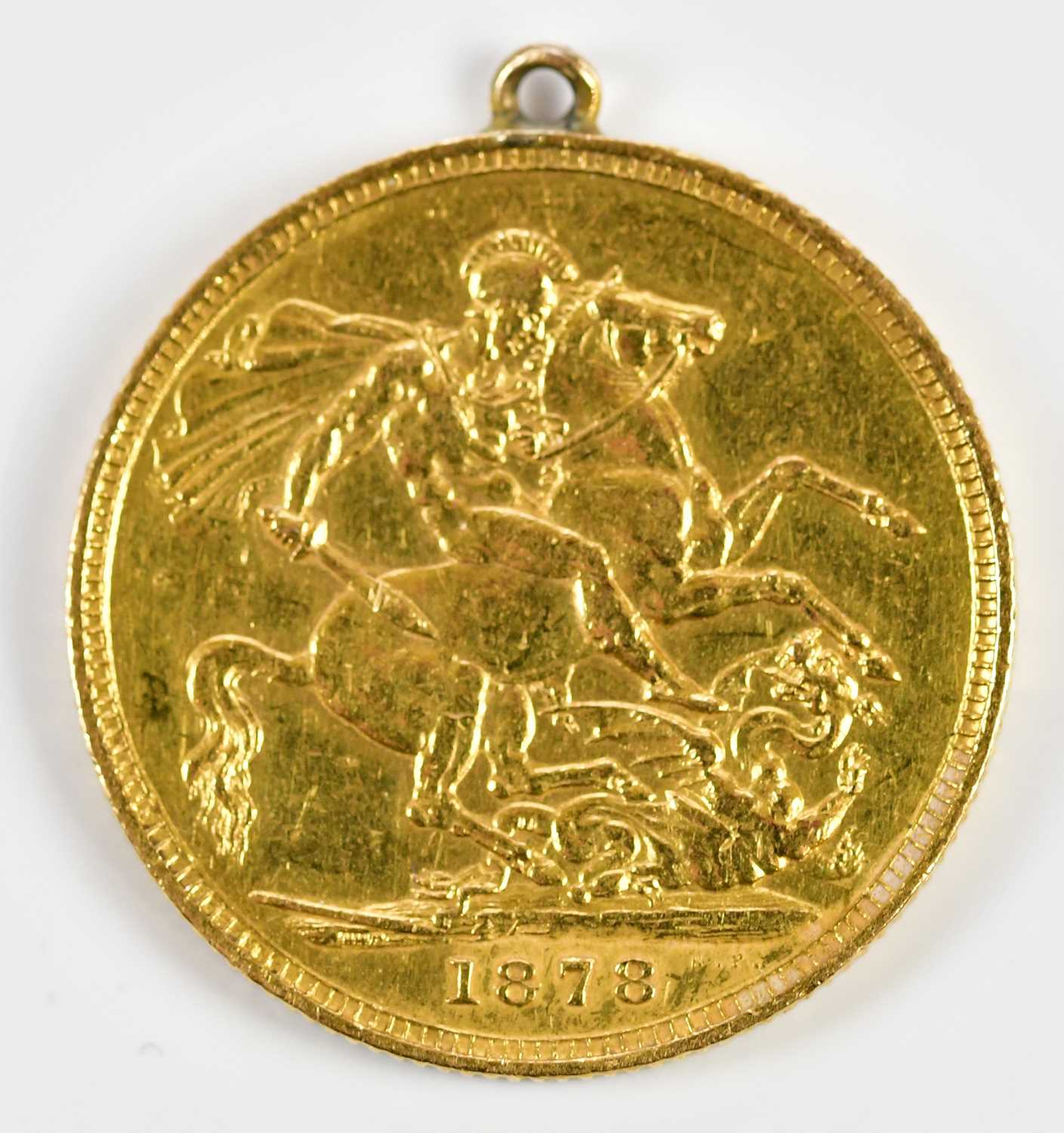 A Victorian full sovereign, 1878, young head, now with pendant loop attachement. - Image 2 of 3