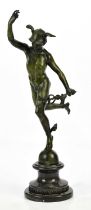 AFTER GIAMBOLOGNA; a reproduction bronze figure of Mercury on marble base, height 54cm.