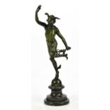 AFTER GIAMBOLOGNA; a reproduction bronze figure of Mercury on marble base, height 54cm.