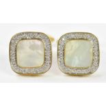 A pair of 18ct yellow gold mother of pearl and diamond set cufflinks, each rounded square section