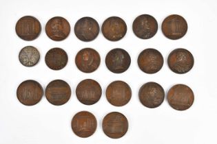 Eighteen 19th century bronze commemorative medallions and coins, including Frederick Guillaume