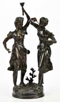 A decorative bronze figure group of two maidens dancing, height 47cm.