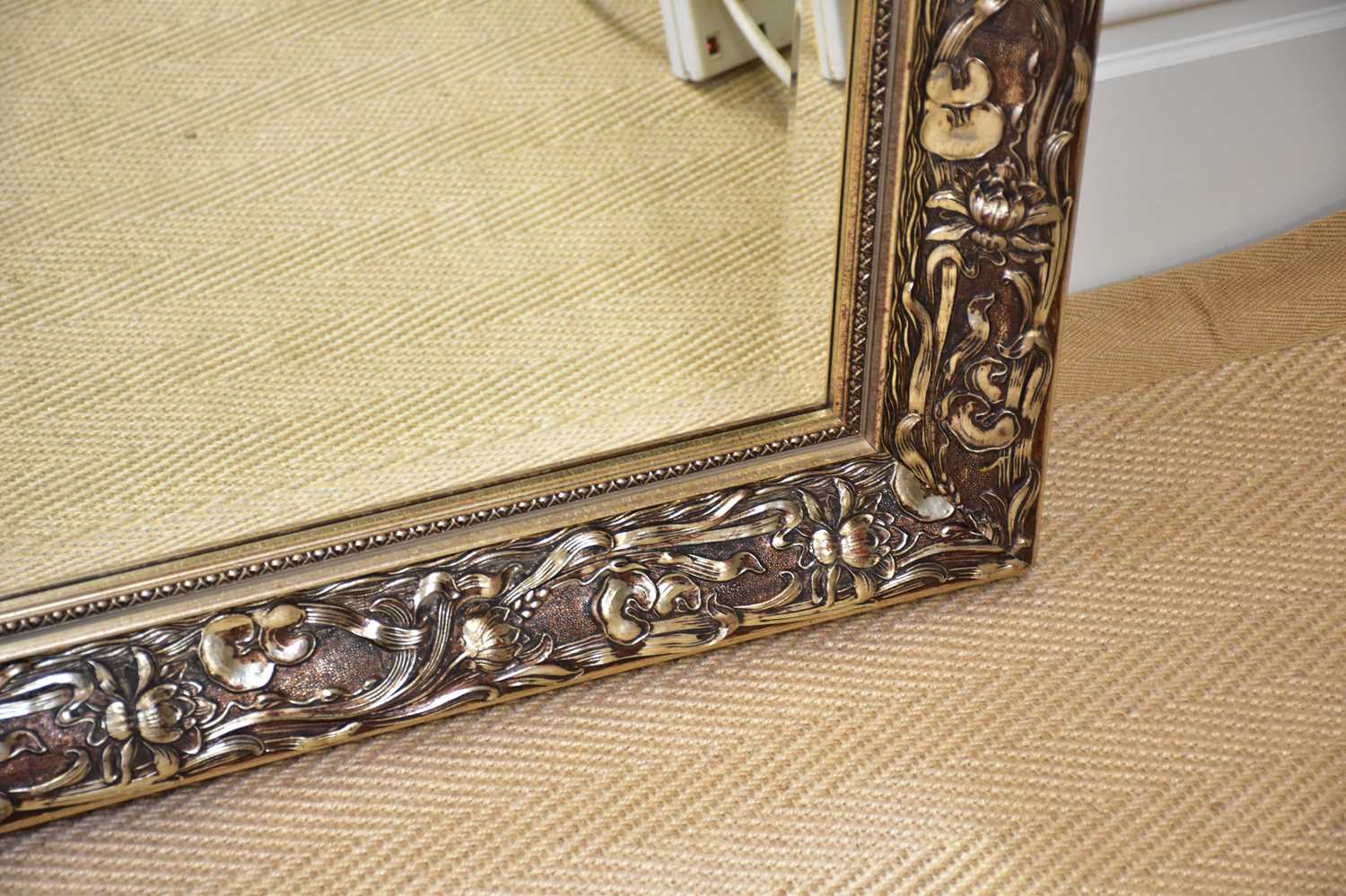 Two modern silvered wall mirrors with relief floral decoration, largest example approx. 179 x 120cm, - Image 3 of 3