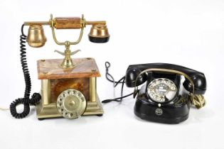 A GE Company vintage telephone together with a marble and silvered metal vintage telephone (2).