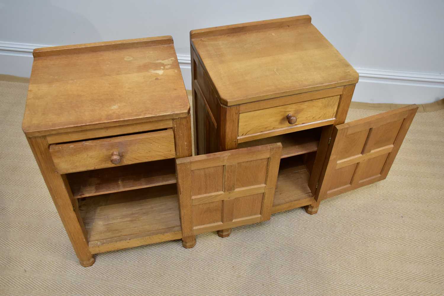 ALBERT 'EAGLEMAN' JEFFRAY; a pair of light oak bedside cupboard, each with a drawer and cupboard - Image 3 of 4