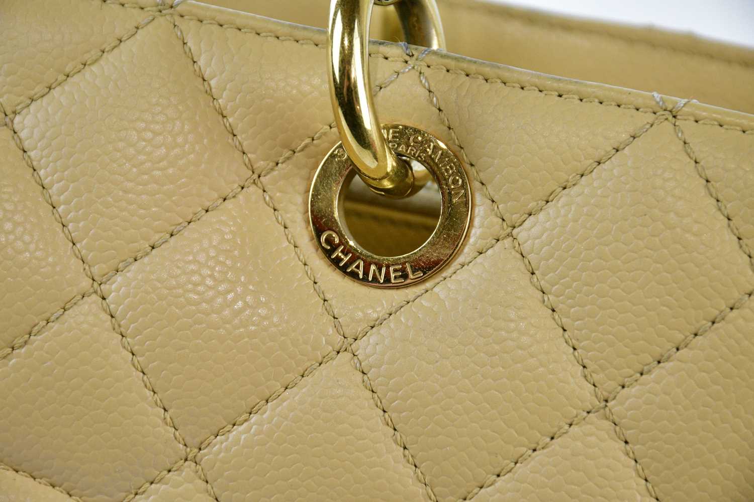 CHANEL; a cream circa 2014 caviar leather quilted GST grand shopping tote bag with signature - Image 3 of 5