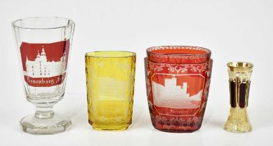 A 19th century Bohemian glass goblet with ruby and etched panel, inscribed Rosenborg Slot, height