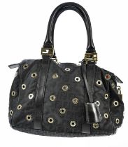 FENDI; a monogram FF nylon Boston bag, with gold tone eyelet decoration, top black leather handles