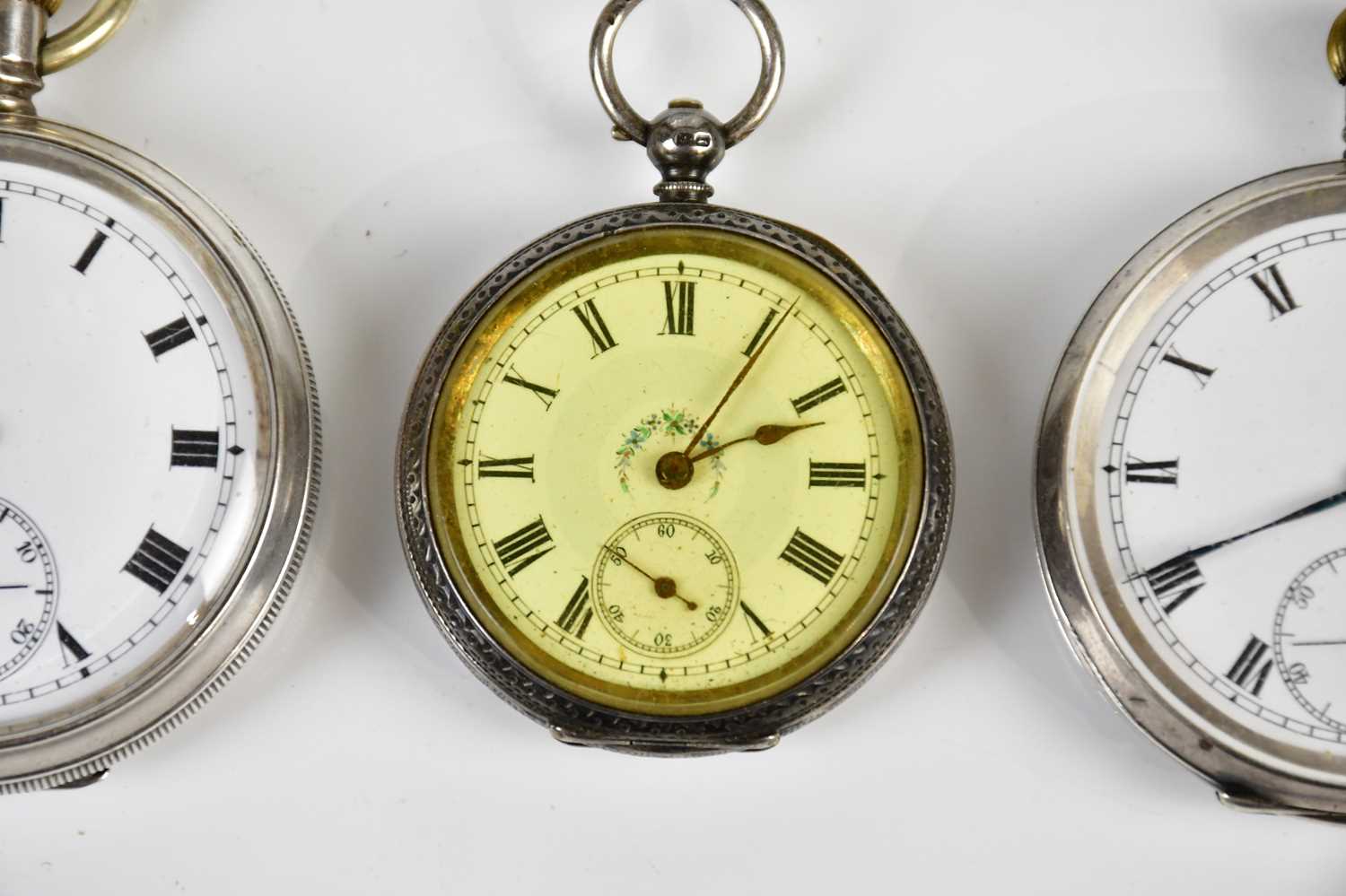 A hallmarked silver crown wind open face pocket watch, the enamel dial set with Roman numerals and - Image 3 of 5