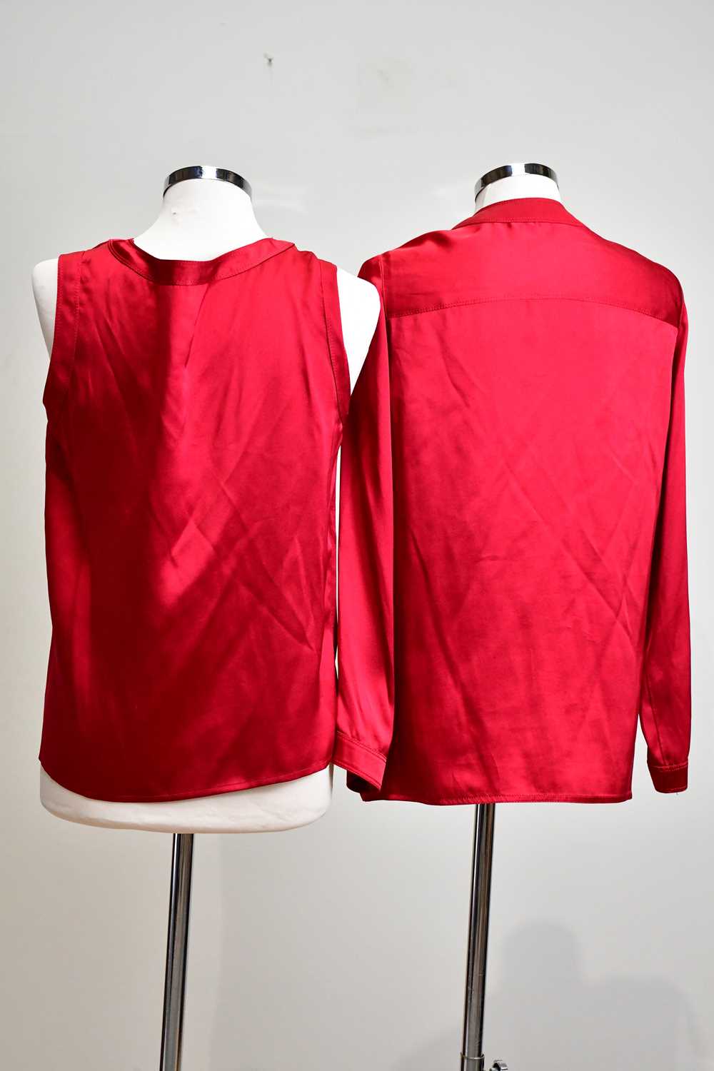 CHANEL; a 100% red silk vest top, measures 38" bust, and matching red jacket with gold tone - Image 3 of 6