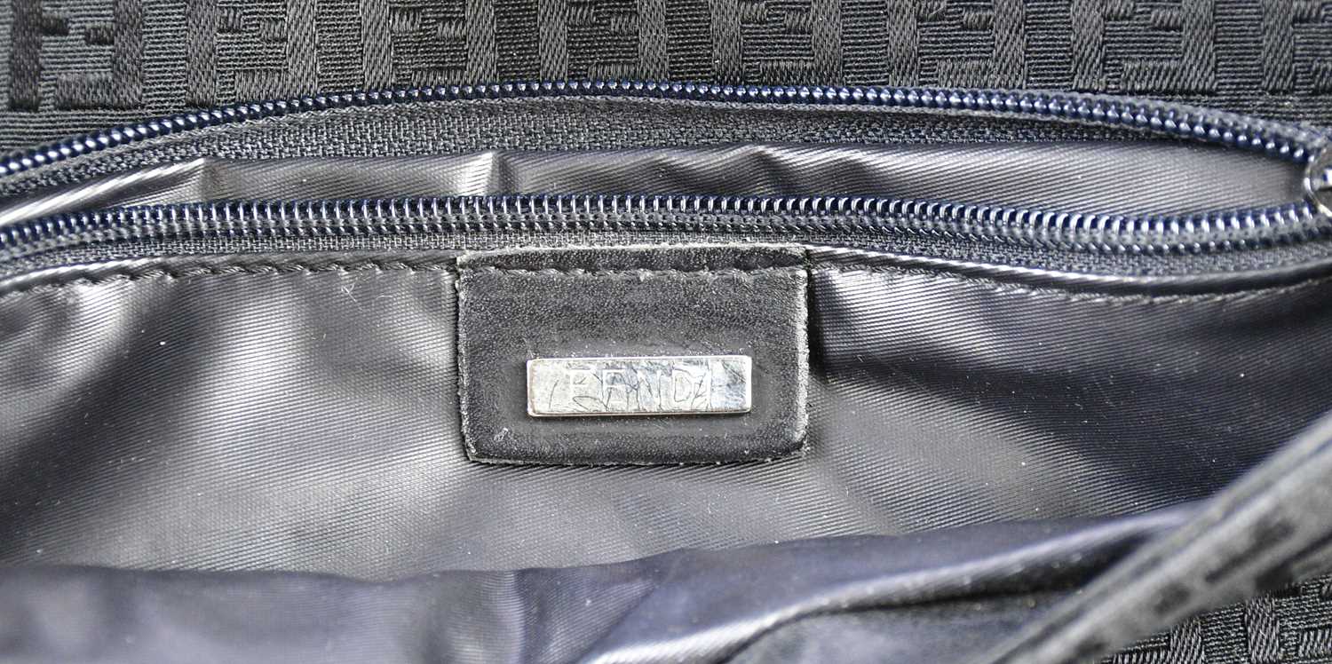 FENDI; a black cloth Mamma Baguette shoulder bag, circa 2000, with adjustable top handle, - Bild 3 aus 3