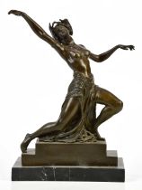 An Art Deco style reproduction bronze figure of a dancer on marble plinth base, height 37cm.