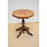 A Victorian octagonal top occasional table with chessboard top, height 74cm.