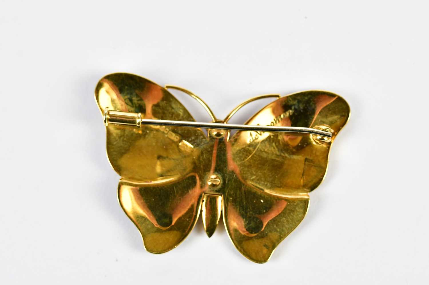 DE VROOMEN; an 18ct yellow gold enamel decorated butterfly brooch, width 43mm, approx 14.16g, - Image 2 of 6