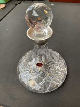 ROYAL BRIERLEY; a cut glass ship's decanter with hallmarked silver mount for W I Broadway,