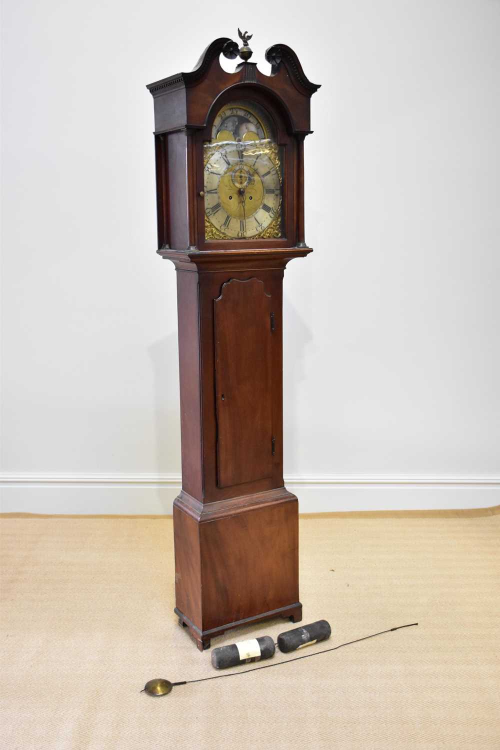 JOHNSONS, LIVERPOOL; an 18th century eight day longcase clock, the brass face with applied