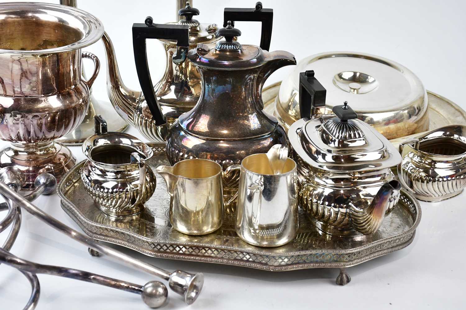 A collection of silver plated items to include trays, four piece tea set, coffee pot, - Image 2 of 3