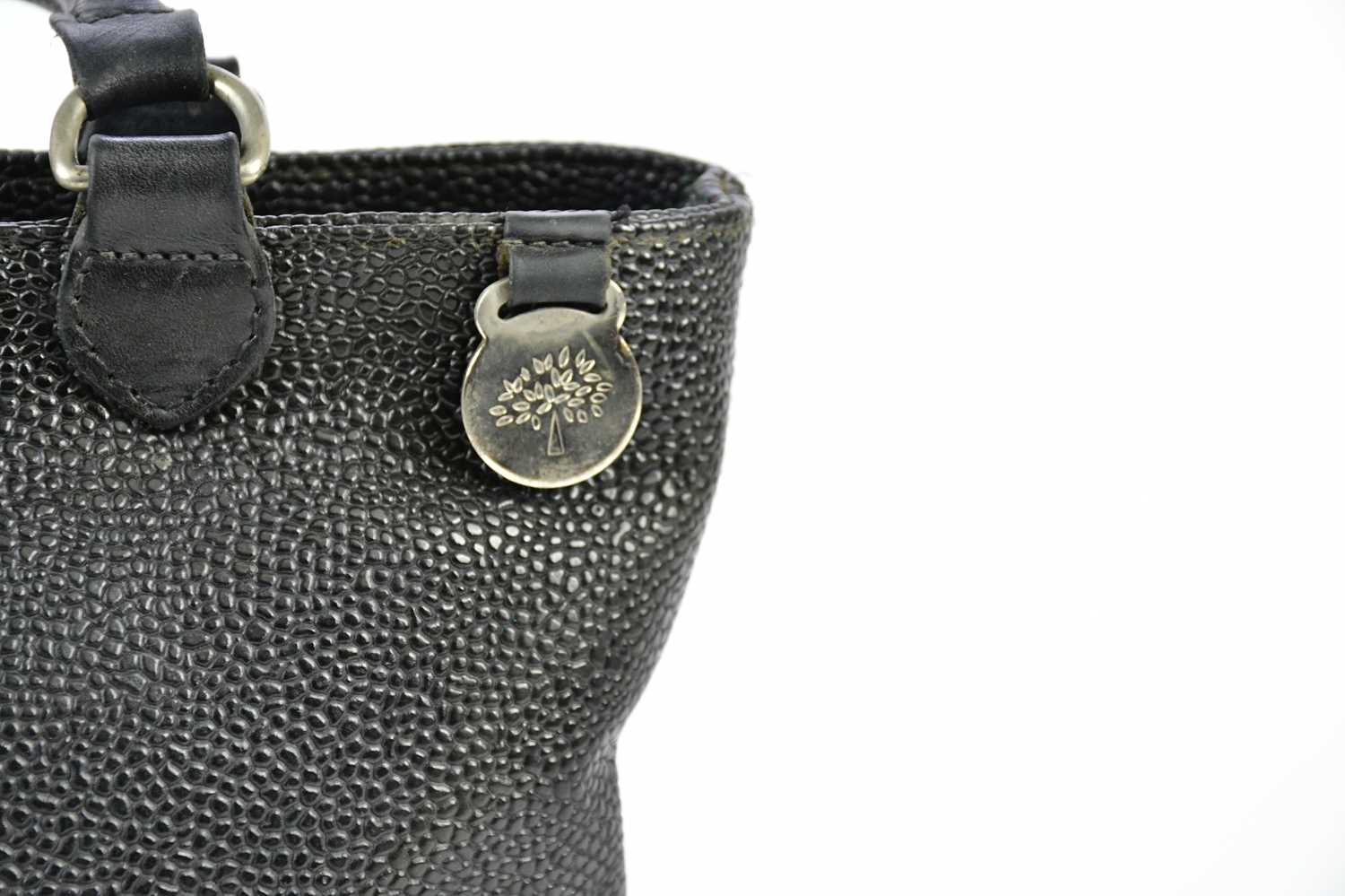 MULBERRY; a black Scotchgrain coated canvas vintage handbag with black leather maker's logo to front - Image 3 of 4