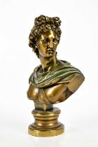 A decorative bronzed bust of Apollo, on socle, height 33cm.