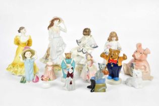 A collection of various ceramic figures including Royal Worcester figures 'Lullaby' and 'Summer',