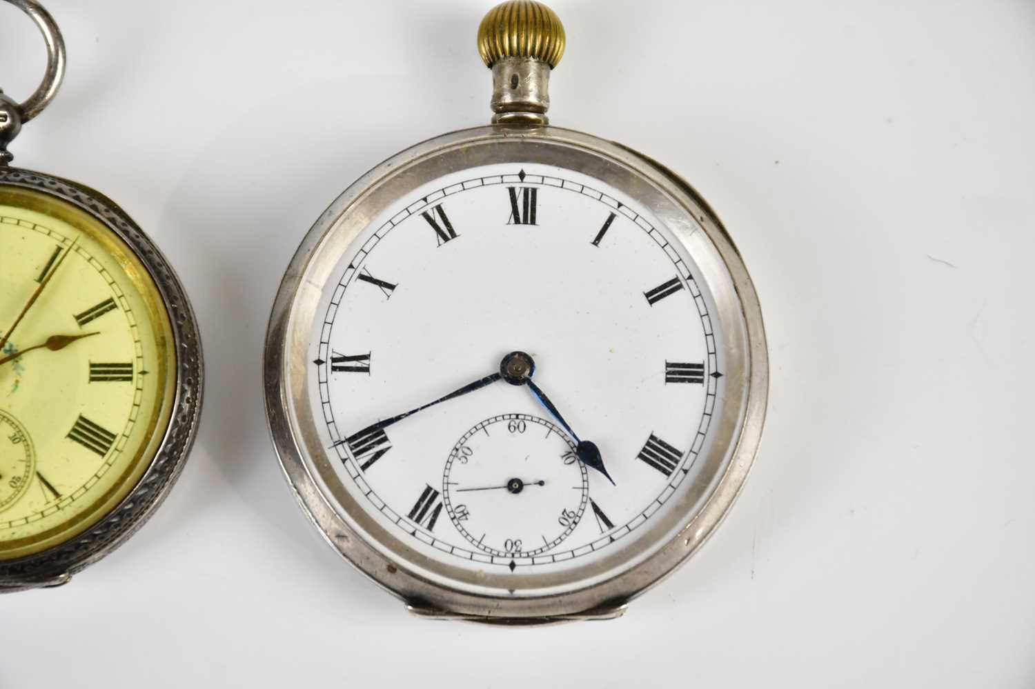 A hallmarked silver crown wind open face pocket watch, the enamel dial set with Roman numerals and - Image 4 of 5