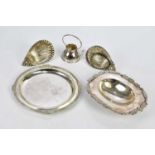 A small selection of white metal items, to include an oval dish with cast detailing, length 16cm.