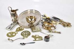 A collection of assorted silver plated items including a canteen of cutlery, galleried tray,